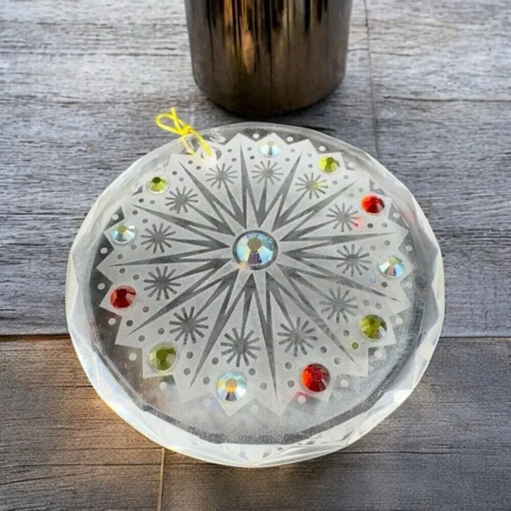 Hand Crafted Clear Crystal Round‎ Jeweled Ornament Signed Christmas Decorative